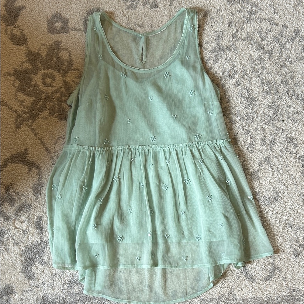 Sheer Mint Green Embellished Sleeveless Top